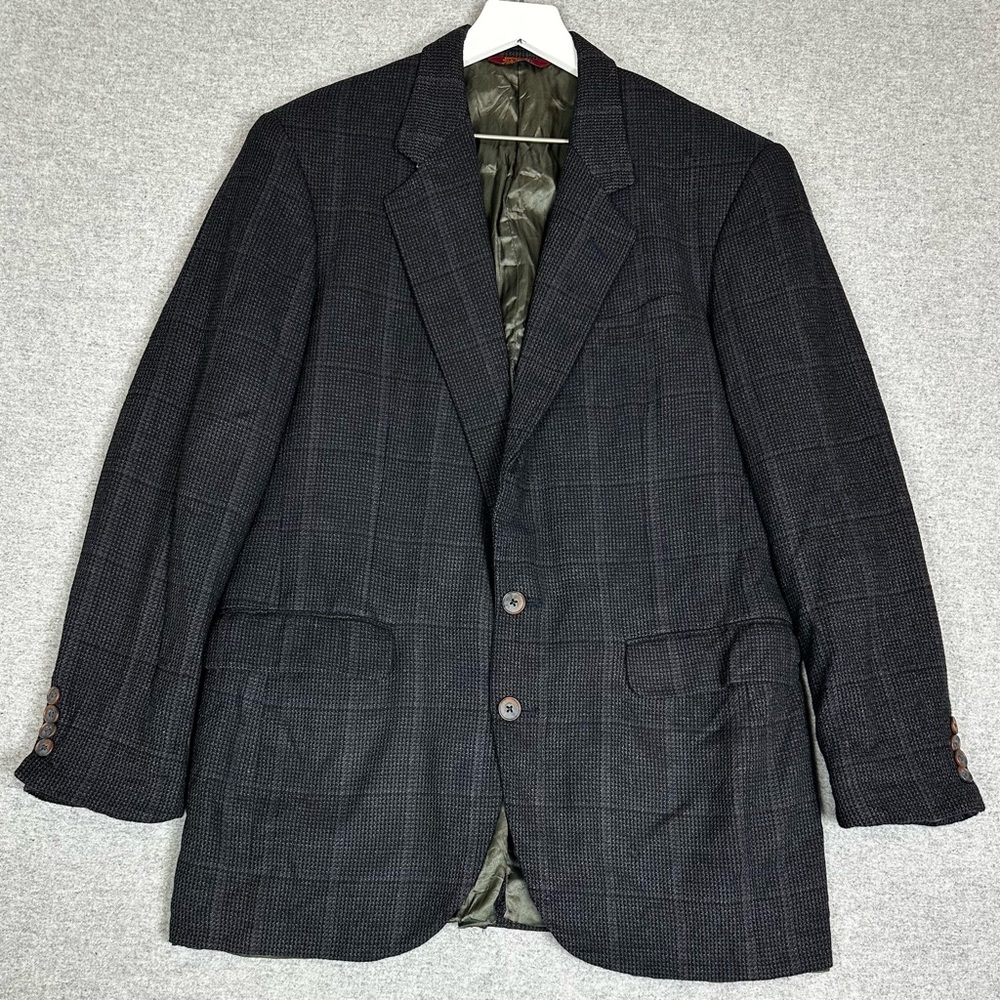 Corbin Blazer Mens 40 Reg Black Gray Plaid Wool Two Button‎ Sport Coat USA